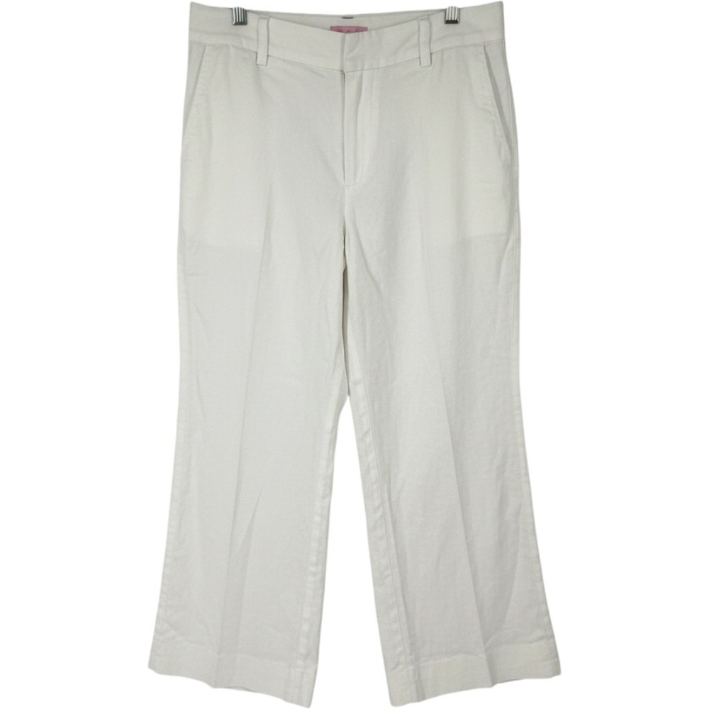 Lilly Pulitzer Wide Leg Pants Women 14 White Linen Cotton‎ Blend Resortwear
